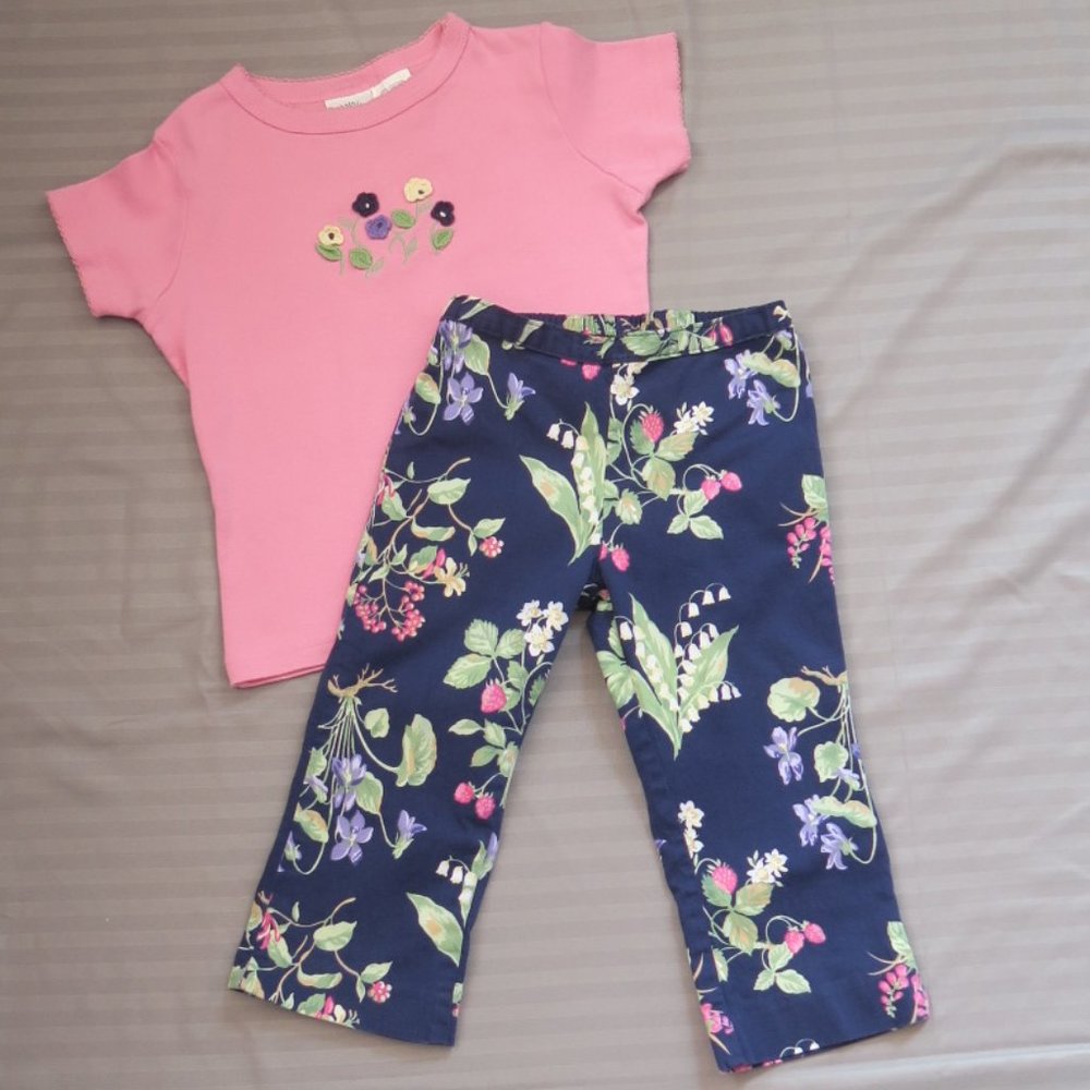 Hartstrings Girls Top & Capri Outfit w/Colorful Flowers & Berries Size 5